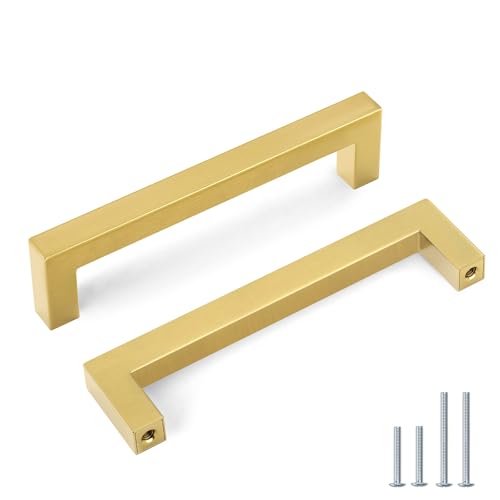 Goldenwarm 35 Pack 5 in Gold Cabinet Handles Square Drawer Pulls - color: Gold, size: 5 Inch Hole Center