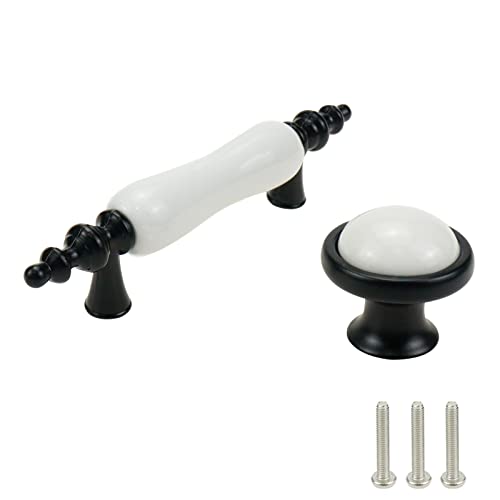 8 Pack Ceramic Drawer Pulls Handles, Black & White Dresser Handles