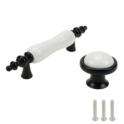 8 Pack Ceramic Drawer Pulls Handles, Black & White Dresser Handles