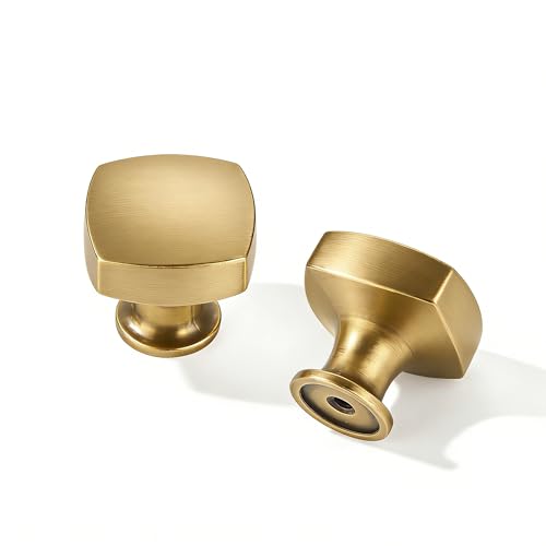 khtumeware 10 Pack Knob Brushed Brass Cabinet knobs,Satin Brass Heavy-Duty Bifold Closet Door Knobs,Hardware Pulls for Kitchens, bathrooms and Dresser Handle - color: Brushed Brass, size: Knob