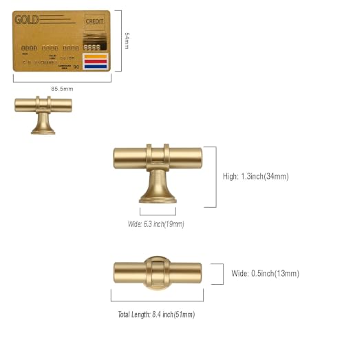 Amerdeco 10 Pack Brushed Gold Cabinet Knobs & Pulls - 2 Inch T Bar Kitchen Cabinet Hardware Drawer Pulls ZH0058 - color: Gold, size: 2"/51MM