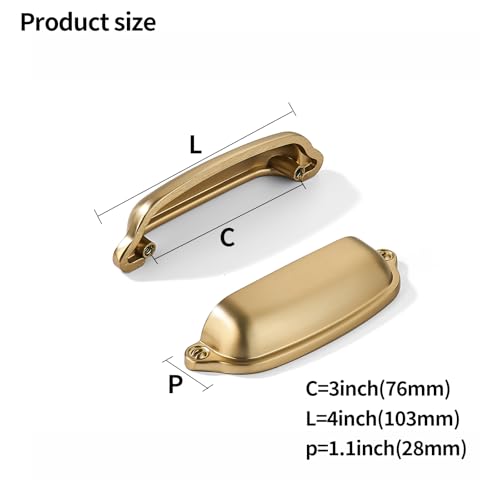 khtumeware 10 Pack Brushed Brass Cup Pulls 3 Inch Center to Center - Cabinet & Drawer Handles for Kitchen Hardware - color: Brushed Brass, size: 3"(76mm) Hole Center