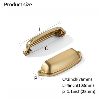 khtumeware 10 Pack Brushed Brass Cup Pulls 3 Inch Center to Center - Cabinet & Drawer Handles for Kitchen Hardware - color: Brushed Brass, size: 3"(76mm) Hole Center