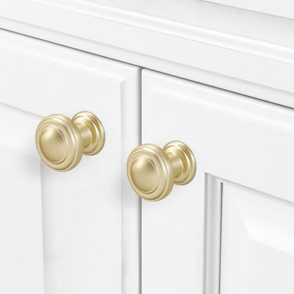 10 Pack Brushed Brass Kitchen Cabinet Knobs - Gold Drawer Handles - color: Brushed Brass, size: Knob