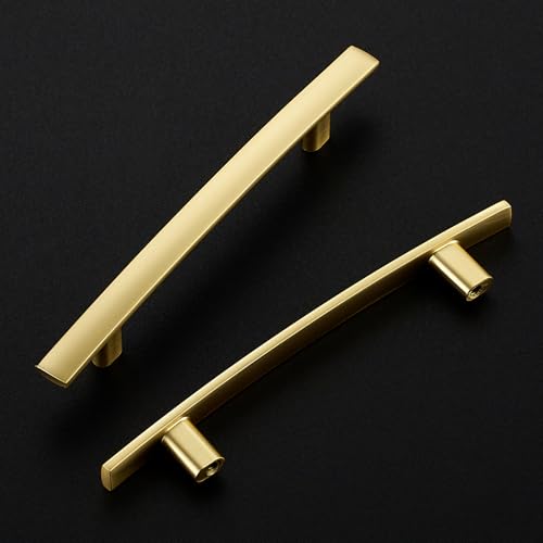 30 Pack Brushed Brass Cabinet Handles, 4" Hole Center Curved Pulls - color: Brushed Brass, size: 4" Hole Center