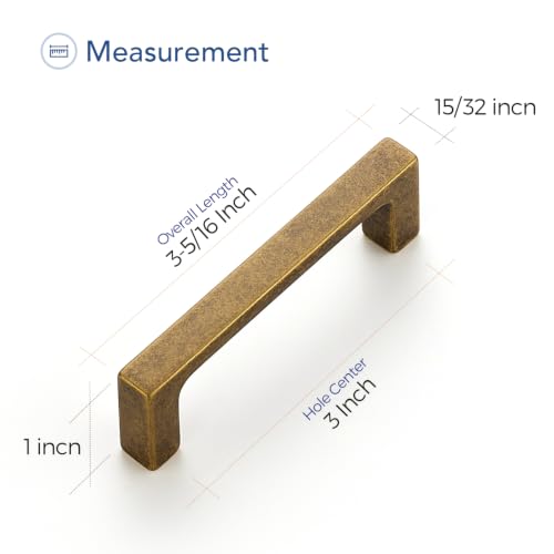 Ravinte Antique Brass Cabinet Handles Solid Square Pulls 3 Inch 10 Pack - size: 3 Inch Hole Center