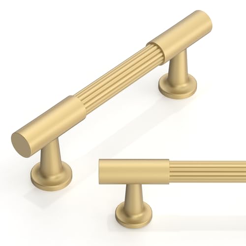10 Pack Brushed Gold Cabinet Pulls 3 Inch(76mm) Kitchen Cabinet Handles Solid Heavy Duty Drawer Pulls - color: Brushed Gold, size: 3" Hole Center