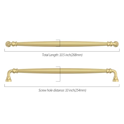 Asidrama 10 Pack 10 inch Brushed Gold Kitchen Cabinet Handles - color: Brushed Gold, size: 10" Hole Center(254mm)