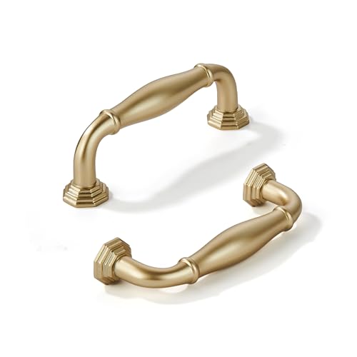 khtumeware 10 Pack 3 Inch(76mm) Brushed Gold Cabinet Pulls Matte Satin Gold Cabinet Handles Heavy Duty Solid Cabinet Hardware for Cupboard Drawer Pulls Dresser Handle - color: Brushed Gold, size: 3 inch Hole Center