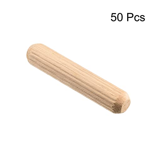 uxcell Wooden Dowel Pins 50pcs 10x50mm(3/8"x2") Fluted Beveled Ends Wood Dowel Pegs Kiln Dried Hardwood for Woodworking Furniture Shelf - size: 10x50mm