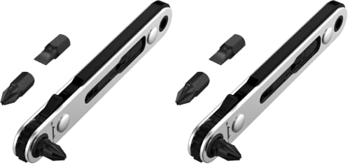 Bates- Mini Ratchet Wrench, 1/4" Magnetic 90 Degree Screwdriver, Black, Low Profile Right Angle Screwdriver for Tight Spaces (Pack of 2) - color: Black, size: 1 pcs (Pack of 2)