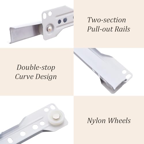 CRASPIRE 2 Pairs 10 Inch Drawer Slides White Coated Steel Drawer Track Removable Replaceable Bottom Mount Rails with Nylon Wheels Cabinet Slide Hardware Side Glides for Dresser Furniture Accessories - size: 9.84x0.75-1.38inch(25x1.9-3.5cm)