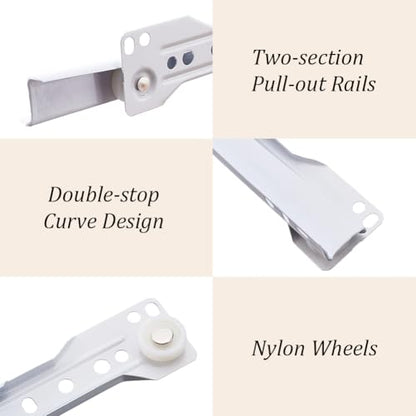 CRASPIRE 2 Pairs 10 Inch Drawer Slides White Coated Steel Drawer Track Removable Replaceable Bottom Mount Rails with Nylon Wheels Cabinet Slide Hardware Side Glides for Dresser Furniture Accessories - size: 9.84x0.75-1.38inch(25x1.9-3.5cm)