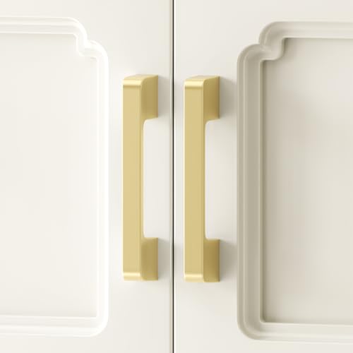 Rergy Cabinet Handles, Brushed Gold Drawer Pulls, 4", 10 Pack - color: Brushed Gold, size: 4"/102MM Hole Center