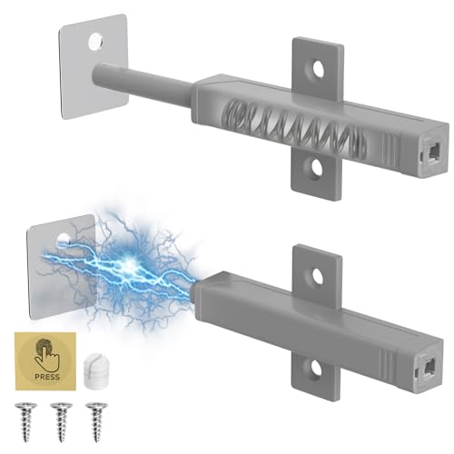 Push to Open Cabinet Hardware, Jiayi Strong Spring Magnetic Push Door Latches, Heavy Duty Push Close Drawer Opener, Pop Out Release Touch Latch for Hidden Barn Kitchen Large Drawer Catch(Gray, 2 Pack) - size: 2 Pack
