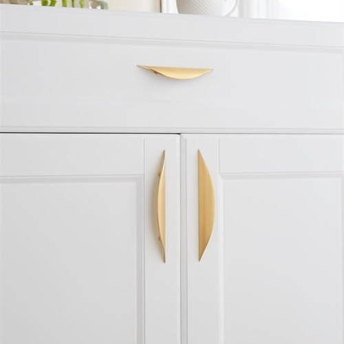 Primst 4 Pack Brushed Gold Cabinet Pulls, 3-3/4in Hole Centers Kitchen Cabinet Handles, Matte Gold Half Moon Cupboard Hardware for Kitchen Drawers, Dresser, Bathroom Vanity - color: Gold, size: L-4PCS