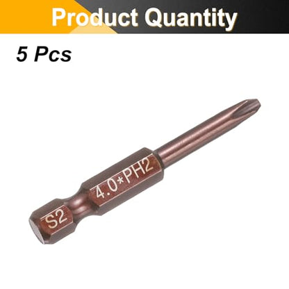 HARFINGTON 5pcs #2 Phillips Screwdriver Bit PH2 1/4" Hex Shank 2" (50mm) Long 0.16" Rod Magnetic Cross Head Drive Drill Bits S2 Steel Industrial Screw Driver Electric Power Tool, Brown - size: PH2 x 2" x 0.16"