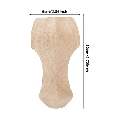 Hztyyier Solid Wood Furniture Legs, 4-Piece Carved Sofa Cabinet Feet, Unfinished Beige, Rustic Style, 4.7x2.4in/5.9x2.4in/7.1x2.8in