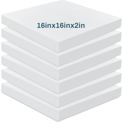 Frienda 6 Pack 2 x 16 x 16 High Density Foam Cushion 2.2 Density, 50 Ild - size: 2" X 16" X 16"