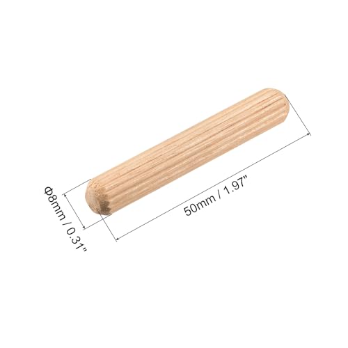 uxcell Wooden Dowel Pins 50pcs 8x50mm(5/16"x2") Fluted Beveled Ends Wood Dowel Pegs Kiln Dried Hardwood for Woodworking Furniture Shelf - size: 8x50mm