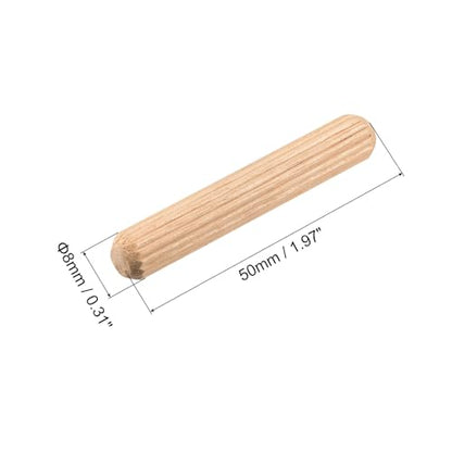 uxcell Wooden Dowel Pins 50pcs 8x50mm(5/16"x2") Fluted Beveled Ends Wood Dowel Pegs Kiln Dried Hardwood for Woodworking Furniture Shelf - size: 8x50mm