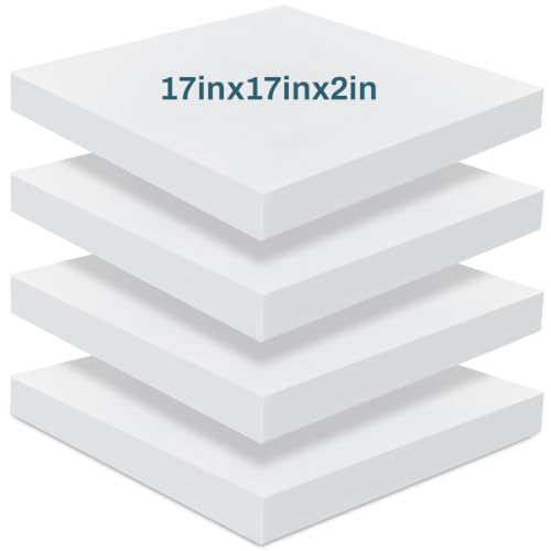 Frienda 4 Pack 2" x 17" x 17" Upholstery High Density Foam Cushion, White - color: White, size: 2" x 17" x 17"