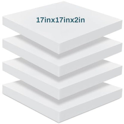 Frienda 4 Pack 2" x 17" x 17" Upholstery High Density Foam Cushion, White - color: White, size: 2" x 17" x 17"