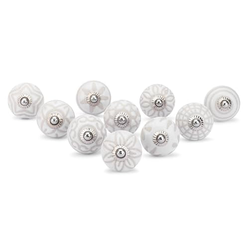 Ajuny White Ceramic Cabinet Knobs Handmade Drawer Pulls Set of 10
