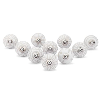 Ajuny White Ceramic Cabinet Knobs Handmade Drawer Pulls Set of 10