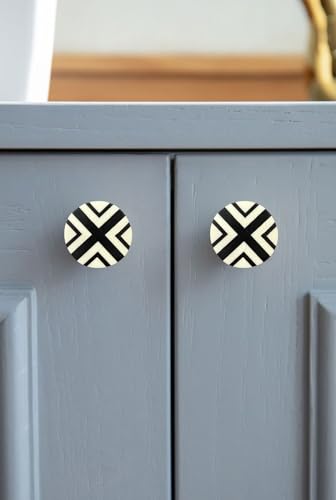 Perilla Home Set of 6 Decorative Round Shape Acrylic and Wood Knobs - for Room Kitchen Cabinet,Hardware, Cupboard, Door, Dresser Pulls Handles - (Black & White) - style: Black and white