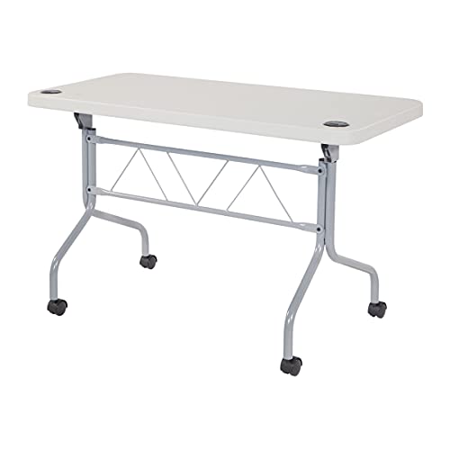 Office Star Resin Multipurpose Flip Training Table with Locking Casters for Home or Office, 4 Feet Light Gray - size: 4 feet