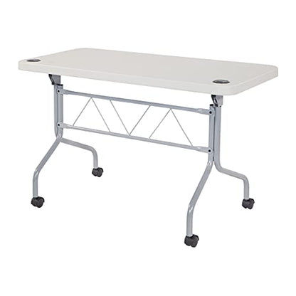 Office Star Resin Multipurpose Flip Training Table with Locking Casters for Home or Office, 4 Feet Light Gray - size: 4 feet