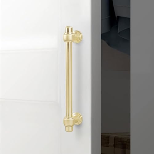 10 Pack 5 Inch Kitchen Cabinet Handles Brushed Brass Cabinet Pulls Zinc Alloy Drawer Pulls Solid Kitchen Hardware - color: Brushed Brass, size: 5'' Hole Center(128mm)