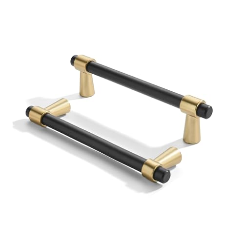 khtumeware 4 inch 5 Pack Matte Black/Brushed Brass Cabinet pulls Zinc Alloy, Kitchen Cabinet Handles, Wardrobe Drawer Handles - Suitable for Bathroom cabinets, Bedroom Furniture - color: Matte Black/Brushed Brass, size: 4 Inch