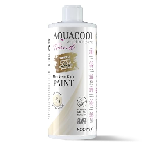 Aquacool Trend MAC All-in-One Furniture Paint – No Sanding No Primer, Chalk Paint for Cabinets, Wood, Tile & Countertops | Self-Leveling Matte | 16.9 fl oz, 53 sq ft| 1013 Oyster White - color: RAL 1013 Oyster White