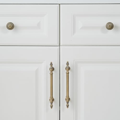 2 Pack Solid Brass Cabinet Knobs, Retro Drawer Knobs, Brushed Antique Brass Cabinet Knobs for Kitchen, Bathroom, and Furniture - size: Knob-F