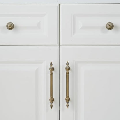 2 Pack Solid Brass Cabinet Knobs, Retro Drawer Knobs, Brushed Antique Brass Cabinet Knobs for Kitchen, Bathroom, and Furniture - size: Knob-F