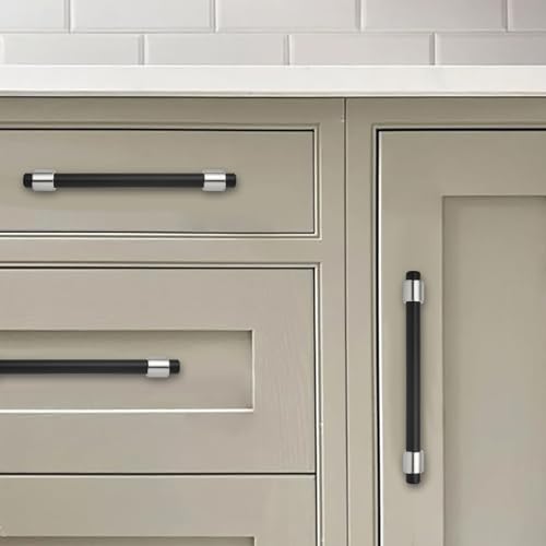 khtumeware 3 inch 5 Pack Matte Black/Brushed Satin Nickel Cabinet pulls Zinc Alloy, Kitchen Cabinet Handles, Wardrobe Drawer Handles - Suitable for Bathroom cabinets, Bedroom Furniture - color: Matte Black/Brushed Satin Nickel, size: 3 Inch