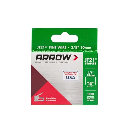 Arrow 276 JT21 Thin Wire Staples for Staple Guns and Staplers, Use for Upholstery, Crafts, General Repairs, 3/8-Inch Leg Length, 7/16-Inch Crown Width, 1000-Pack (Pack of 2) - size: 3/8 Inch (Pack of 2)