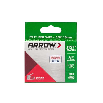 Arrow 276 JT21 Thin Wire Staples for Staple Guns and Staplers, Use for Upholstery, Crafts, General Repairs, 3/8-Inch Leg Length, 7/16-Inch Crown Width, 1000-Pack (Pack of 2) - size: 3/8 Inch (Pack of 2)