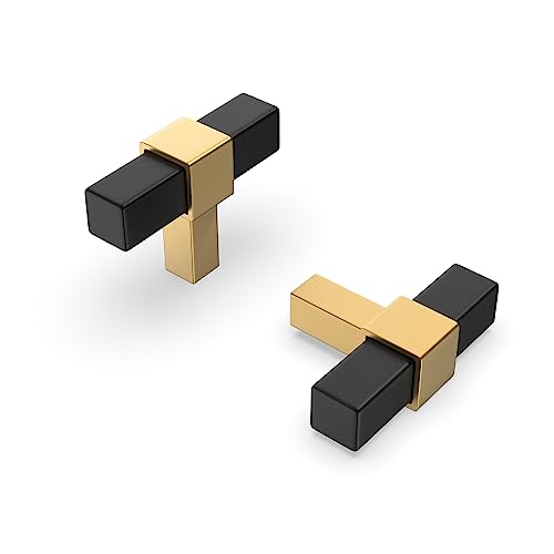 Goldenwarm 10 Pack Cabinet Knobs Black and Gold Kitchen Cabinet Knobs Round Drawer Pulls for Bathroom Kitchen Bedroom, Zinc Alloy - size: Single Hole Center