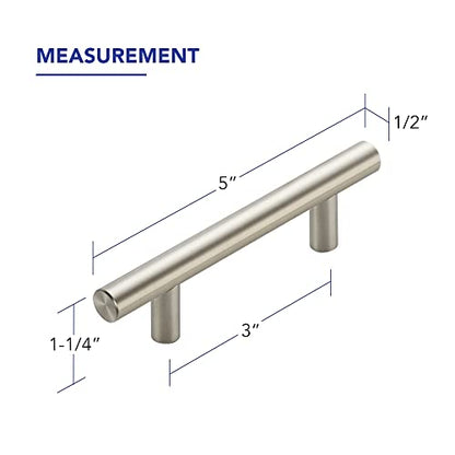 Brushed Nickel Cabinet Handles Drawer Pulls 3 Inch CC 10 Pack - color: Brushed Nickel T-Shaped, size: 3" Hole Center