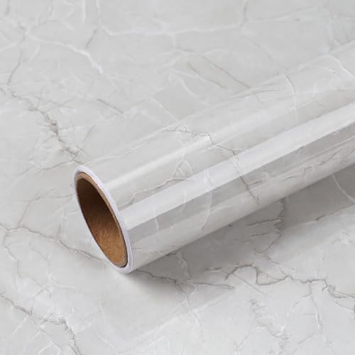 VEELIKE Light Grey Marble Contact Paper Waterproof Peel and Stick Countertops for Kitchen 15.7''x118'' Grey Marble Wallpaper Self Adhesive Vinyl Peel and Stick Counter Top Covers for Bathroom Table - color: Light Gray, size: 15.7" x 118"