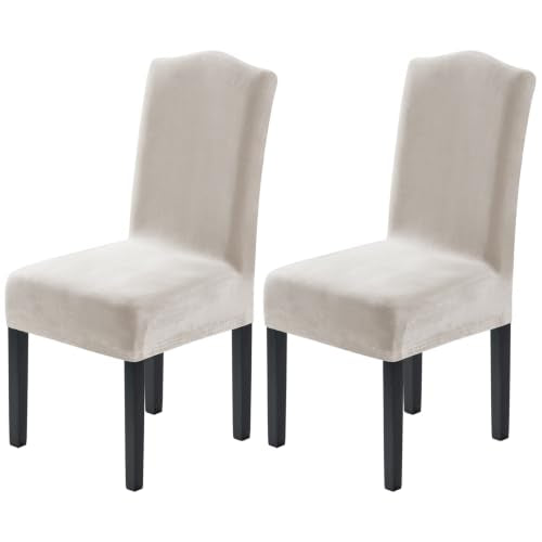 H.VERSAILTEX Velvet Dining Chair Covers Stretch Chair Covers for Dining Room Set of 2 Parson Chair Slipcovers Chair Protectors Covers Dining, Soft Thick Solid Velvet Fabric Washable, Oatmeal - color: Oatmeal, size: 2