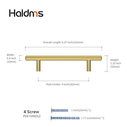 Haidms 20 Pack 4 Inch Gold Cabinet Handles Brass Kitchen Pulls - size: 4" Hole Center