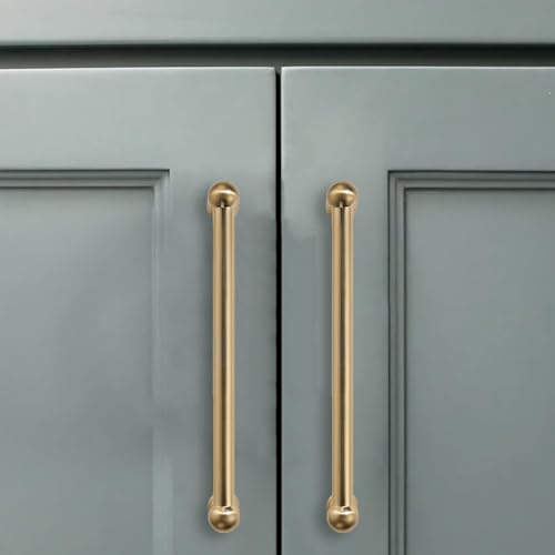 10 Pack 5 Inch Solid Kitchen Cabinet Handles Brushed Brass Heavy Duty Cabinet Pulls Satin Brass Drawer Pulls Cabinet Hardware Kitchen Handles for Cabinets Cupboard Handles - color: Brushed Brass, size: 5 Inch hole center