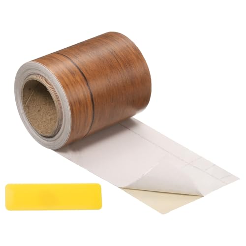 uxcell Wood Tape, 2 Inch x 16ft Self-Adhesive Wood Grain Repair Tape Patch with Plastic Scraper for Baseboards, Doors, Windows, Floor Repair and Furniture Renovation, Dark Brown - color: Dark Brown, size: 2 Inch x 16ft