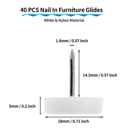 40 PCS 18mm Nylon Nail-in Glides, Chair Leg Floor Protectors - size: 40 PCS
