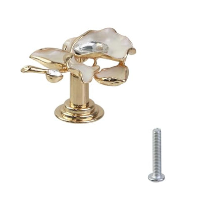 Geesatis Vintage Crystal Flower Knobs 4Pcs, White Cabinet Drawer - style: I-White
