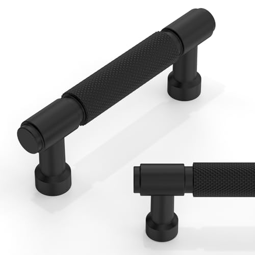 10 Pack Matte Black Knurled Cabinet Pulls 3 Inch(76mm) Kitchen Cabinet Handles Cabinet Hardware for Drawer Pulls - color: Matte Black, size: 3" Hole Center